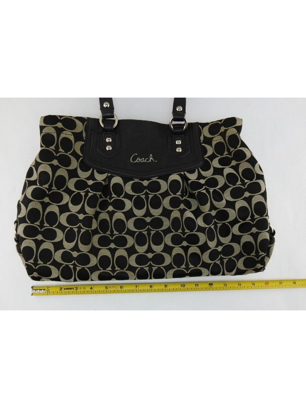 VTG Coach Signature Ashley Black Tan Canvas Leather Shoulder Bag Handbag Tote - Picture 3 of 11